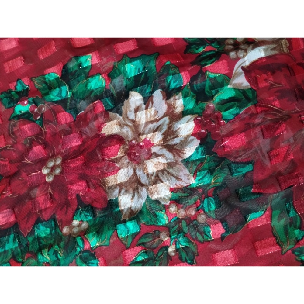 Women's Sheer Checkered Poinsettia Floral Christmas Scarf 12.5" X 58" Nice - Picture 4 of 8
